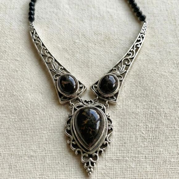 D'Joy Sterling Silver Onyx Beaded Pendant Necklace - Picture 1 of 10